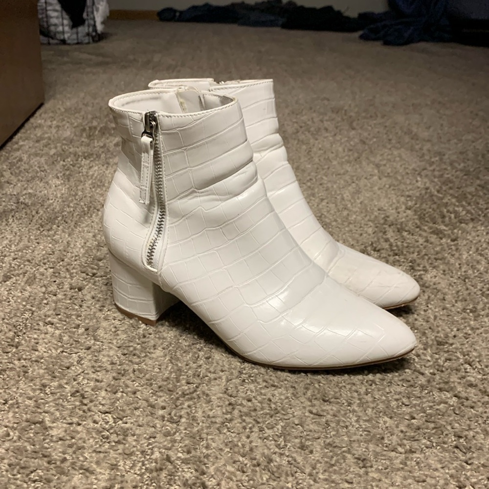 White Snakeskin Booties
